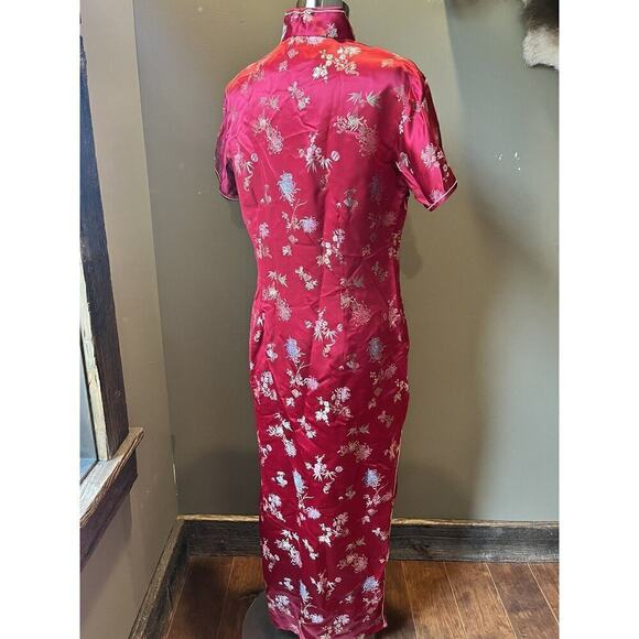 Vintage SOLZ Squirrel Red Rayon Satin Wiggle Fitted Dress Gown Size 42 - Picture 9 of 14